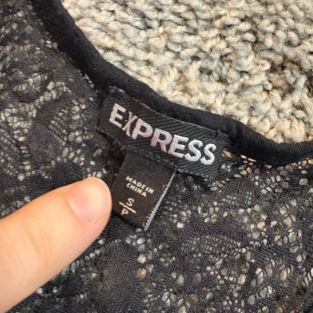 Women’s Express Black and White sequin Embellished Tank with black lace back, S - Picture 6 of 7